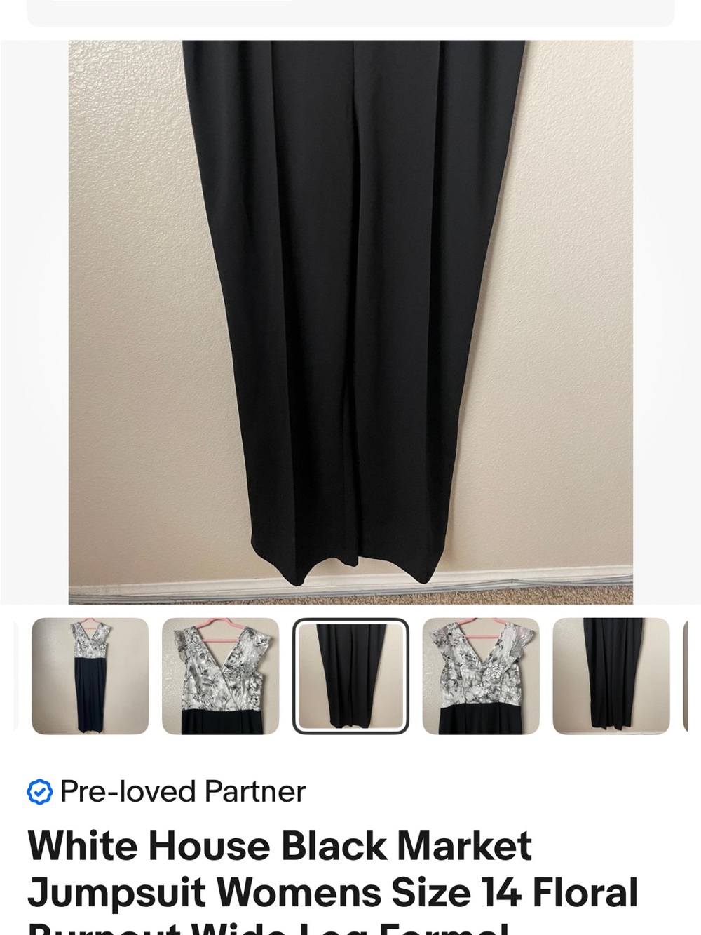 White House Black Market Black and White Floral Wrap Jumpsuit size 14 - Picture 4 of 9